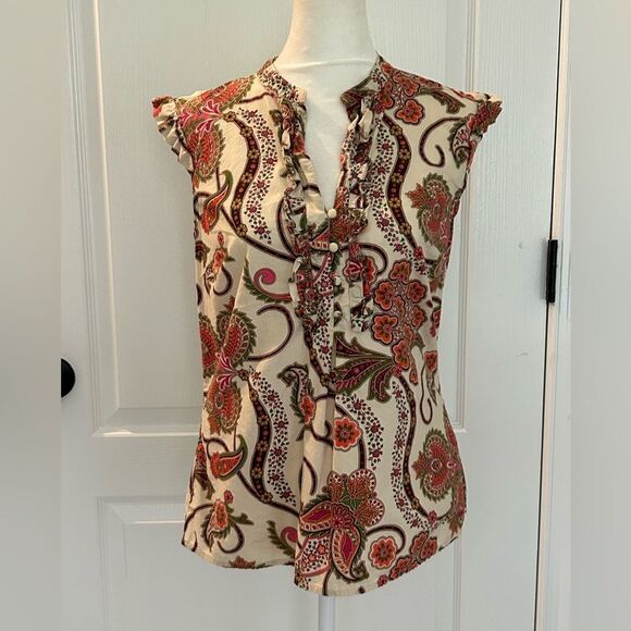 Tommy Hilfiger Women’s Paisley Red Sleeveless Ruffled Top Size Small 100% Cotton - Picture 1 of 10